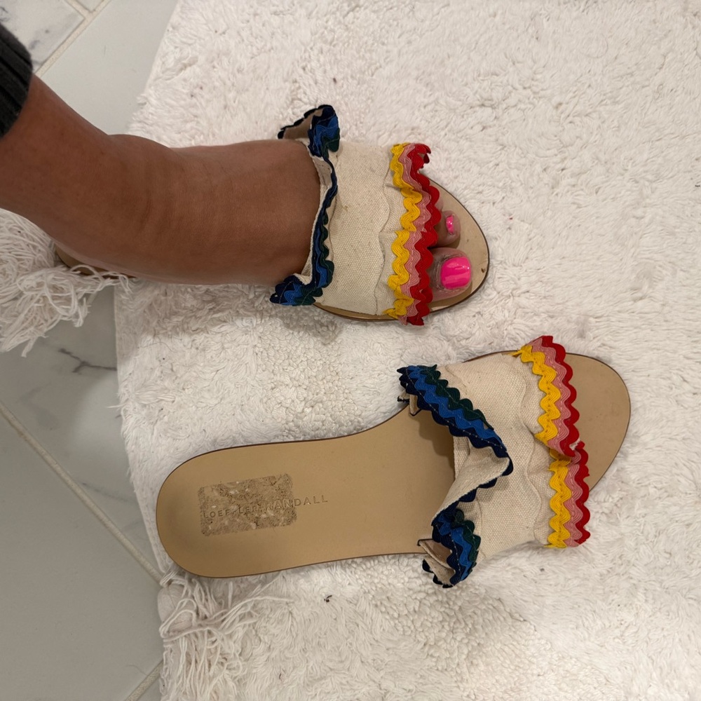 Loeffler Randall Cream Sandals with Multicolor Trim - Picture 4 of 5